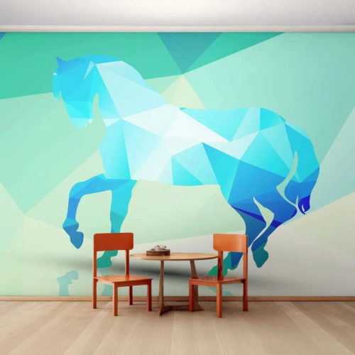 Tapet Autoadeziv Deluxe Sticker - Cal geometric în turcoaz - Animale, Cal, Figura geometrică - 400x280 cm