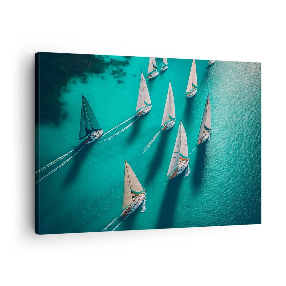 Tablou pe pânză Canvas - Iahturi pe ape turcoaz în mișcare dinamică - 70x50cm - Cursa cu vântul - Decorațiune modernă pentru perete pentru living și dormitor ARTTOR