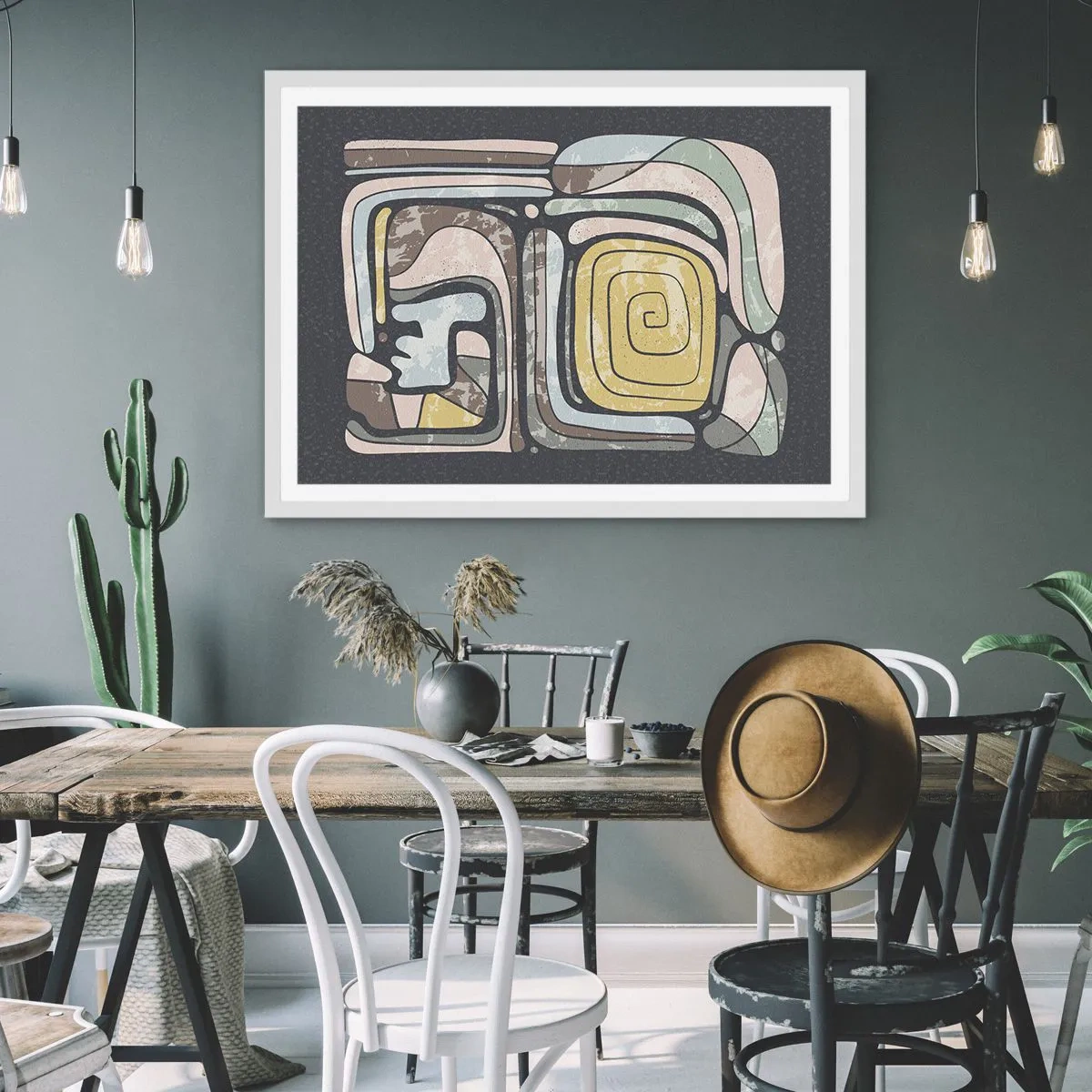 Poster în ramă albă - Abstracție în spirit precolumbian - 70x50 cm