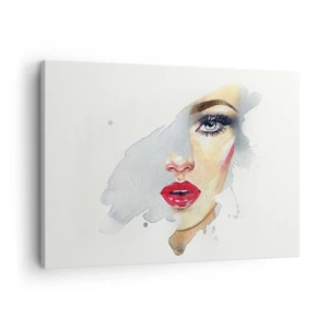 Tablou pe pânză Canvas - Un portret în acuarelă al unei femei cu o privire intensă. - 70x50cm - Reflecție într-o picătură de apă - Decorațiune modernă pentru perete pentru living și dormitor ARTTOR