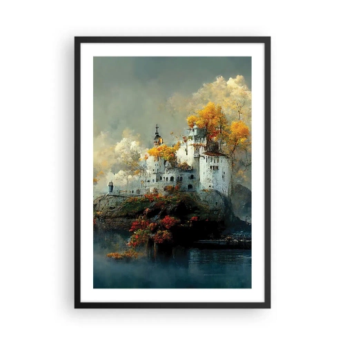 Poster în ramă neagră - Un castel pe o stâncă înconjurat de un peisaj de toamnă - 50x70cm - Începutul unei povești romantice - Decorațiune modernă pentru perete pentru living și dormitor ARTTOR