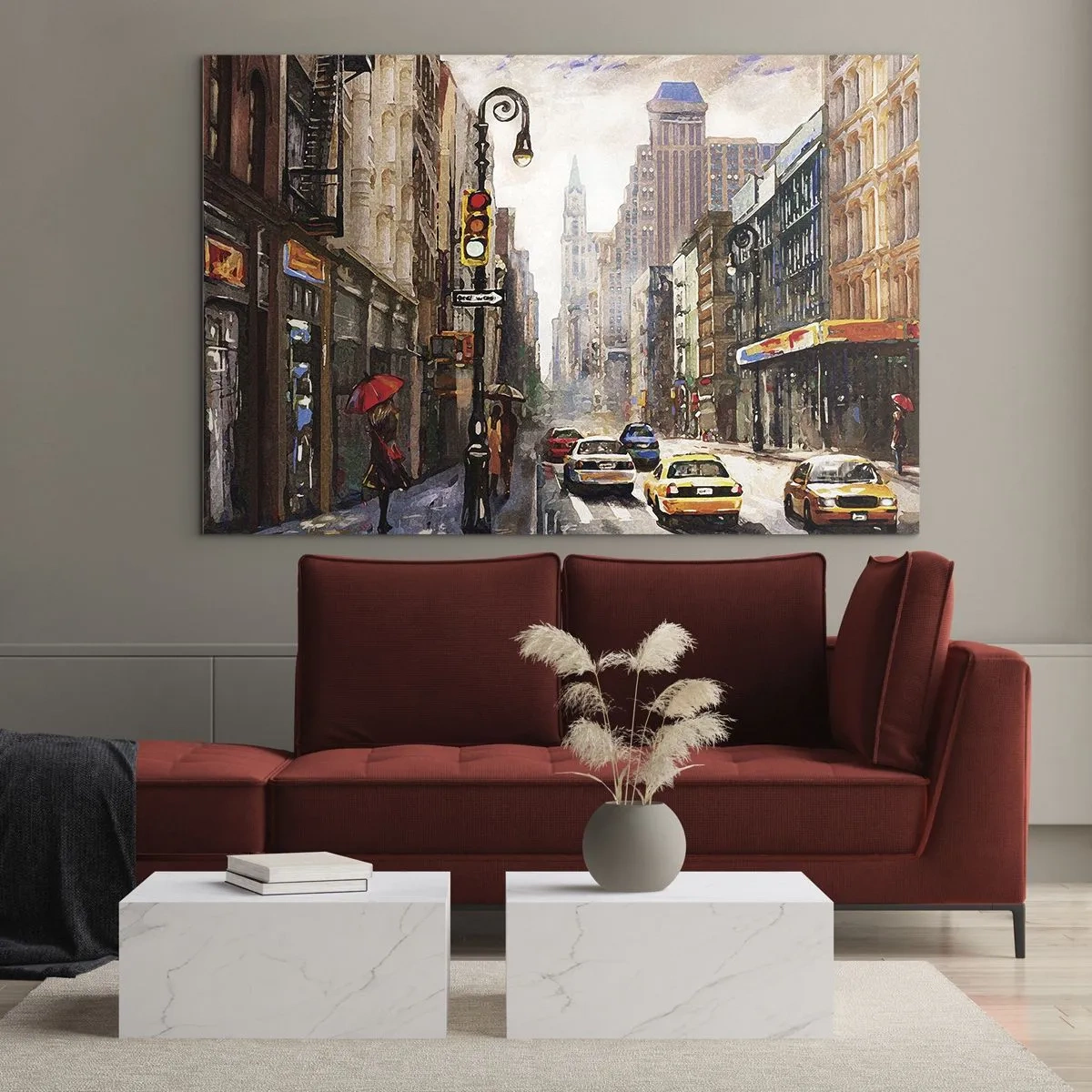 Tablou pe sticlă - New York - plin de culoare și în ploaie - 120x80 cm