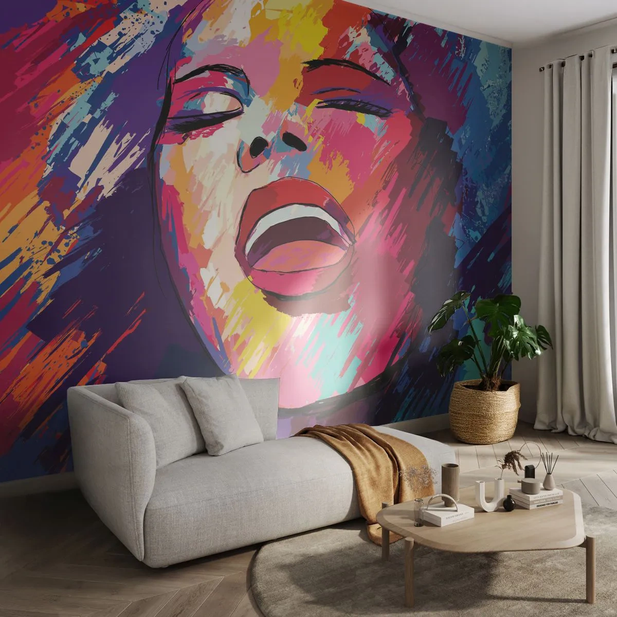 Tapet Premium Canvas - Cântă toată viața - Cântăreaţă, Abstracția, Portretul unei femei - 350x256 cm