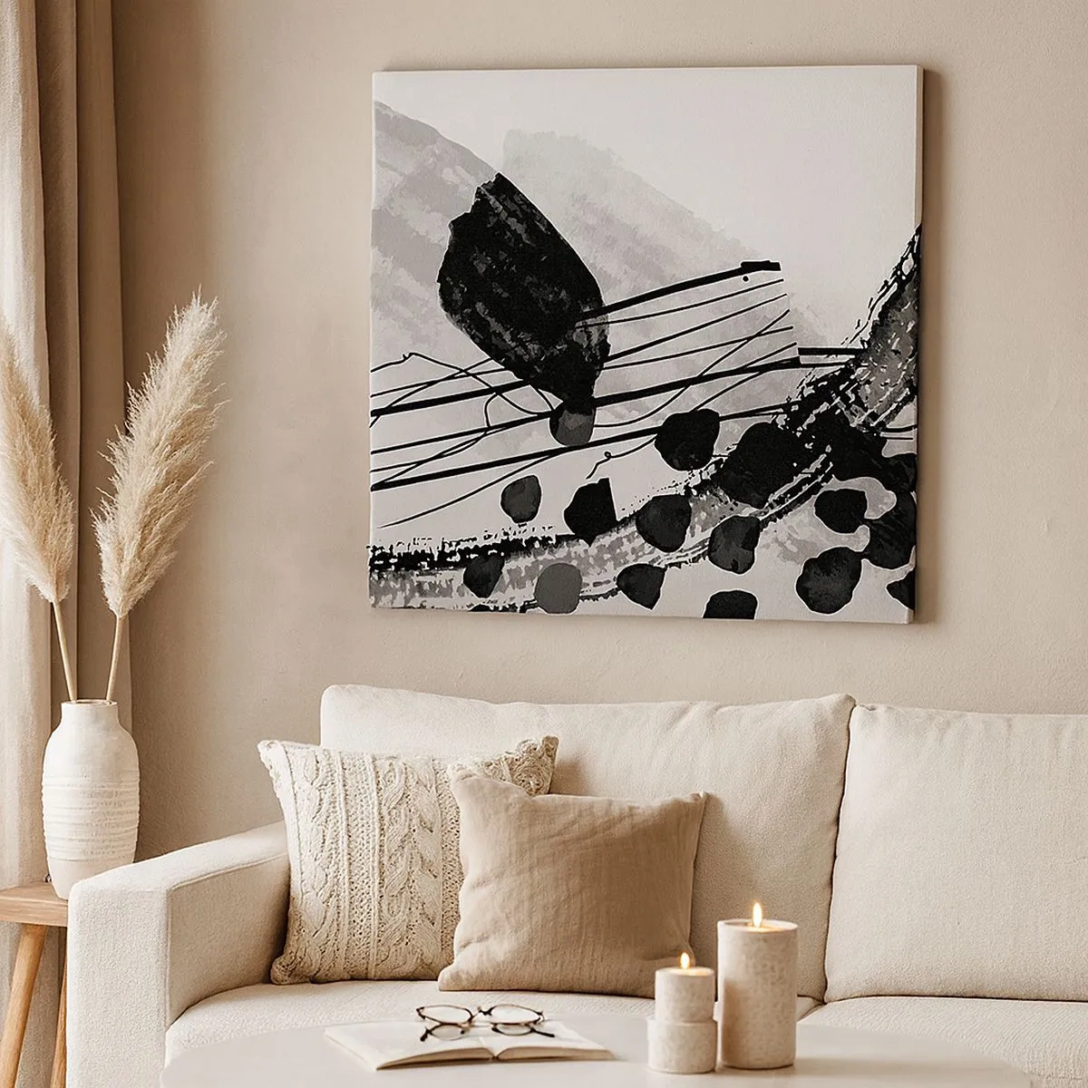 Tablou pe pânză - Abstracție organică în negru și alb - 30x30 cm