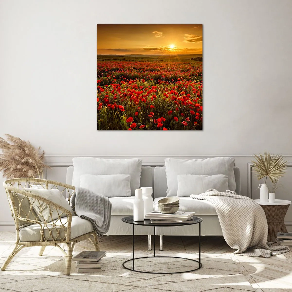Tablou pe sticlă - Printre valuri de pajiști care zumzăie, printre potop de flori - 70x70 cm