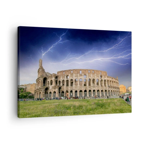 Tablou pe pânză Canvas - Colosseumul din Roma iluminat de fulgere - 70x50cm - Arena de luptă - Decorațiune modernă pentru perete pentru living și dormitor ARTTOR