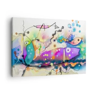 Tablou pe pânză Canvas - Pește abstract într-o compoziție colorată, suprarealistă - 70x50cm - Fără cuvinte! - Decorațiune modernă pentru perete pentru living și dormitor ARTTOR