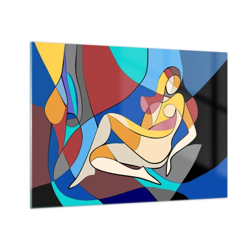Tablou pe sticlă - Femeie cubistă într-o compoziție abstractă - 70x50cm - Nudul cubist - Decorațiune modernă pentru perete pentru living și dormitor ARTTOR
