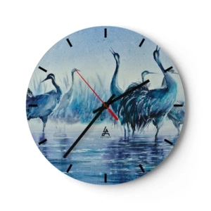 Ceas de perete - Ceas pe sticlă - Pictură în acuarelă cu păsări de apă - 30x30cm - Întâlnirea de dimineață - Decorațiune modernă pentru perete pentru living, bucătărie și dormitor ARTTOR