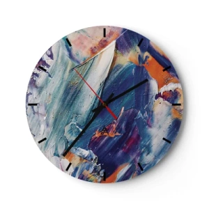 Ceas de perete - Ceas pe sticlă - Tușe expresive de vopsea în culori saturate - 30x30cm - Confuzie de culori - Decorațiune modernă pentru perete pentru living, bucătărie și dormitor ARTTOR