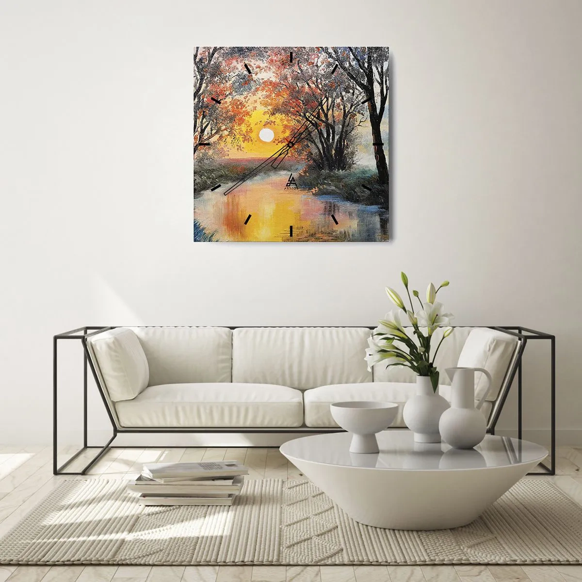 Ceas de perete - Ceas pe sticlă - Atmosferă de toamnă - 30x30 cm