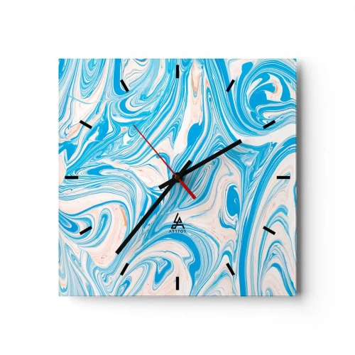 Ceas de perete - Ceas pe sticlă - Splash în turcoaz - 30x30 cm