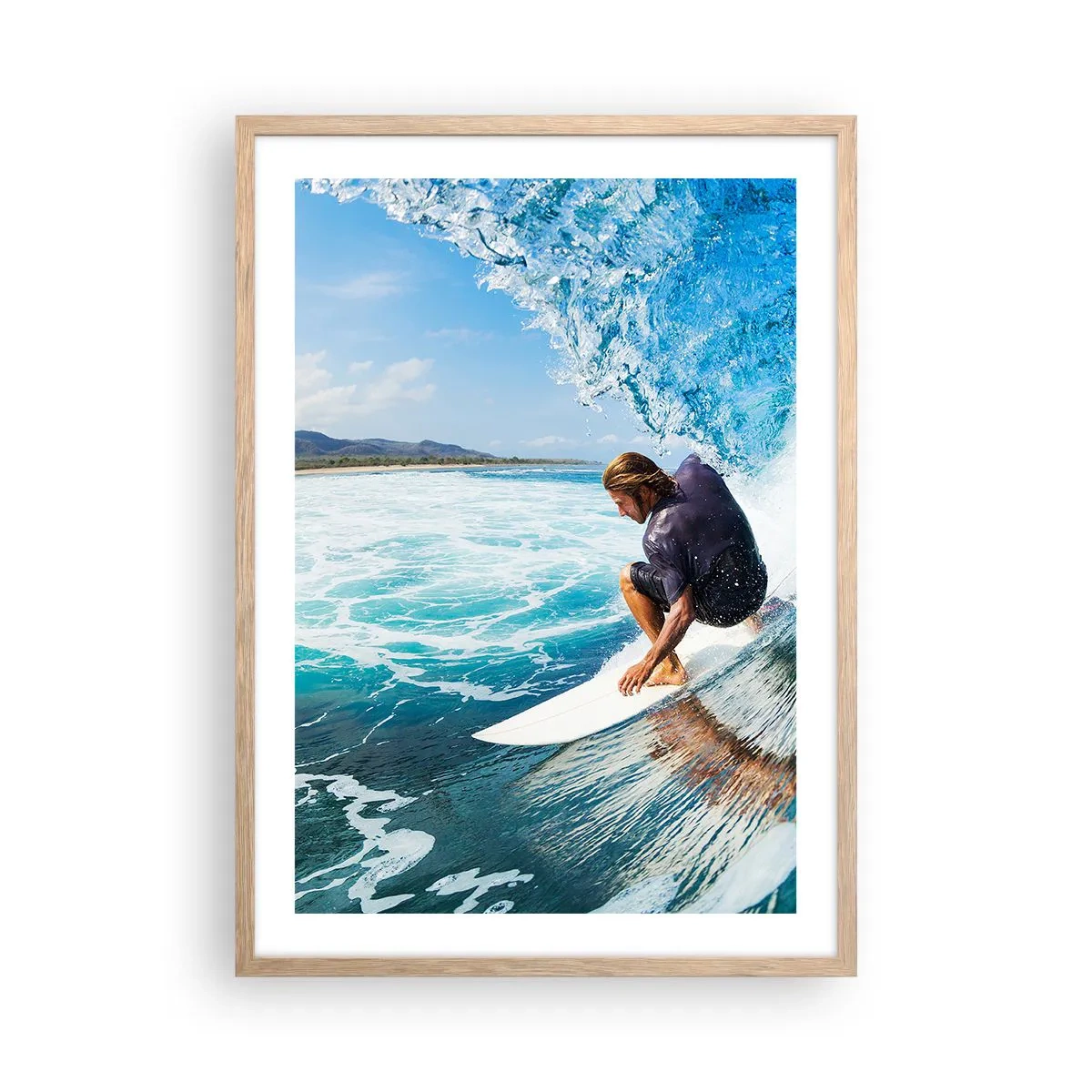 Poster în ramă de stejar deschis - Dansând cu valurile - 50x70 cm