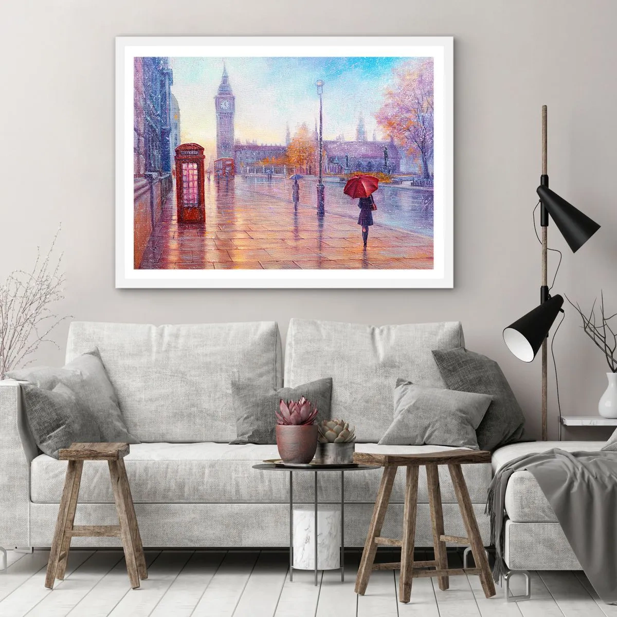 Poster în ramă albă - O zi de toamnă londoneză - 91x61 cm