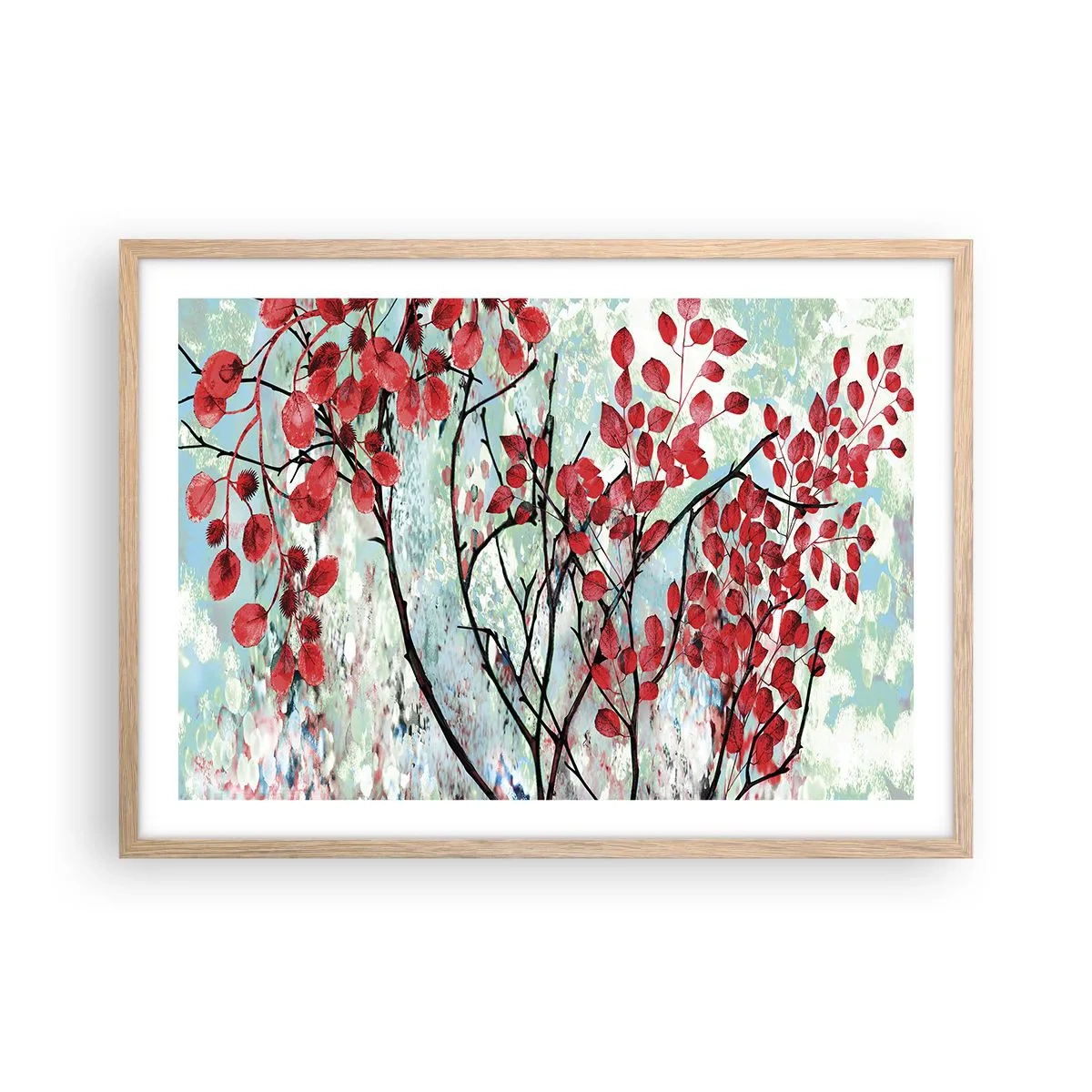 Poster în ramă de stejar deschis - Arbore în stacojiu - 70x50 cm