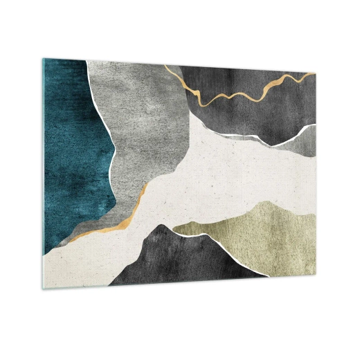 Tablou pe sticlă - Mozaic abstract cu forme organice și o linie aurie - 70x50cm - Compoziție mozaic cu fir de aur - Decorațiune modernă pentru perete pentru living și dormitor ARTTOR