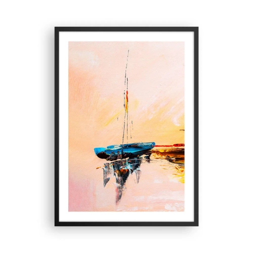 Poster în ramă neagră - Barcă abstractă pe apă calmă la apus - 50x70cm - O seară în golf - Decorațiune modernă pentru perete pentru living și dormitor ARTTOR