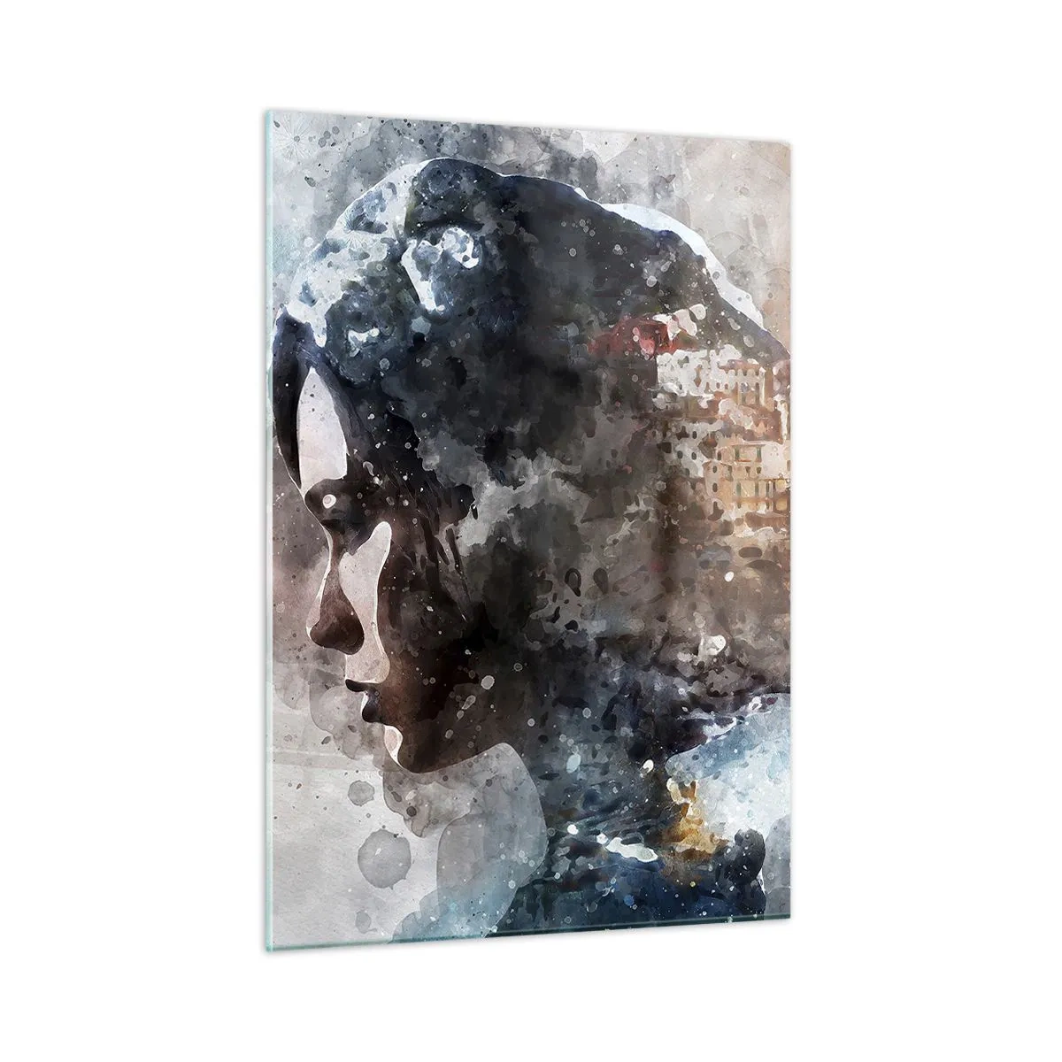 Tablou pe sticlă - Povestea unei fete cu un oraș în fundal - 50x70 cm