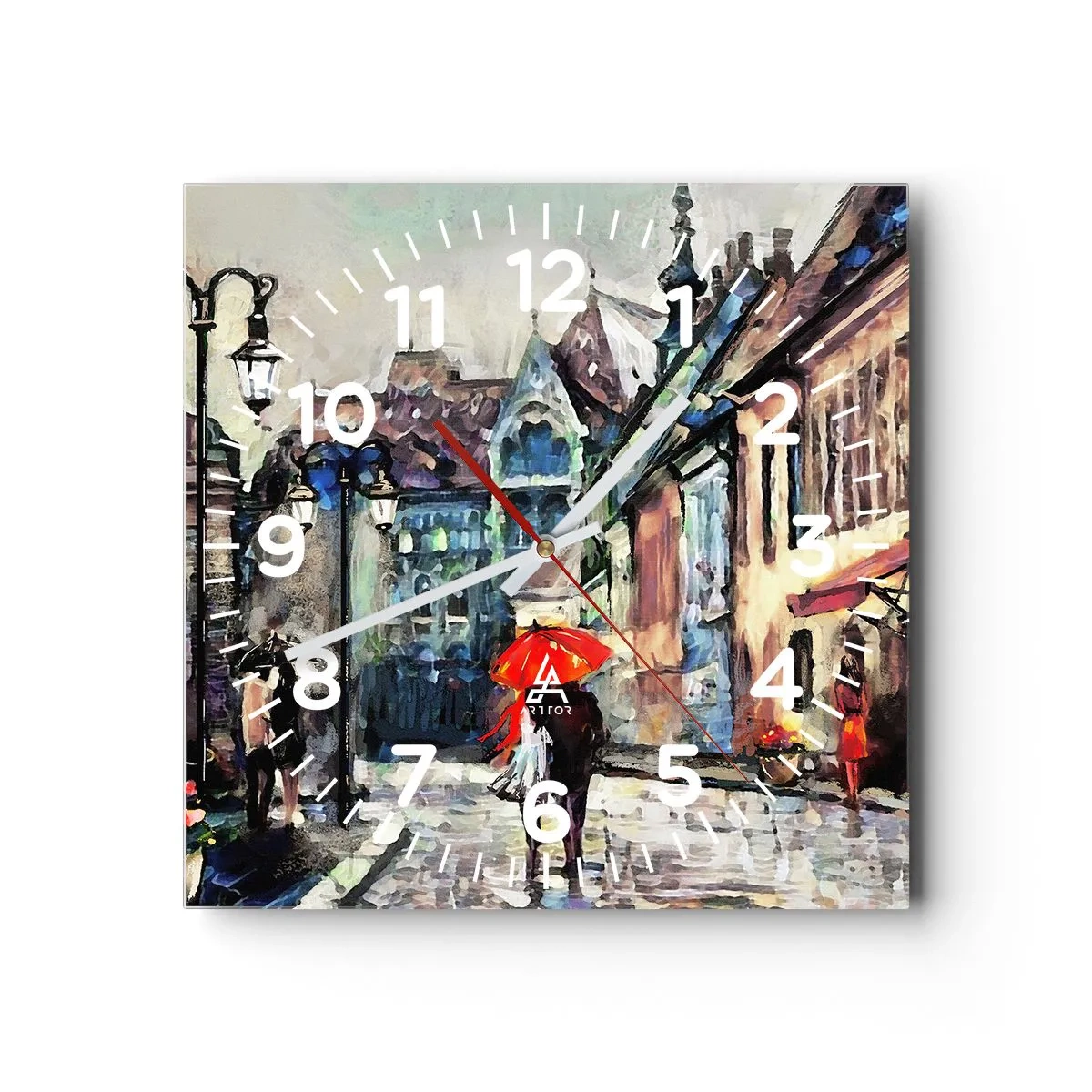 Ceas de perete - Ceas pe sticlă - Ploaie pentru doi - 30x30 cm