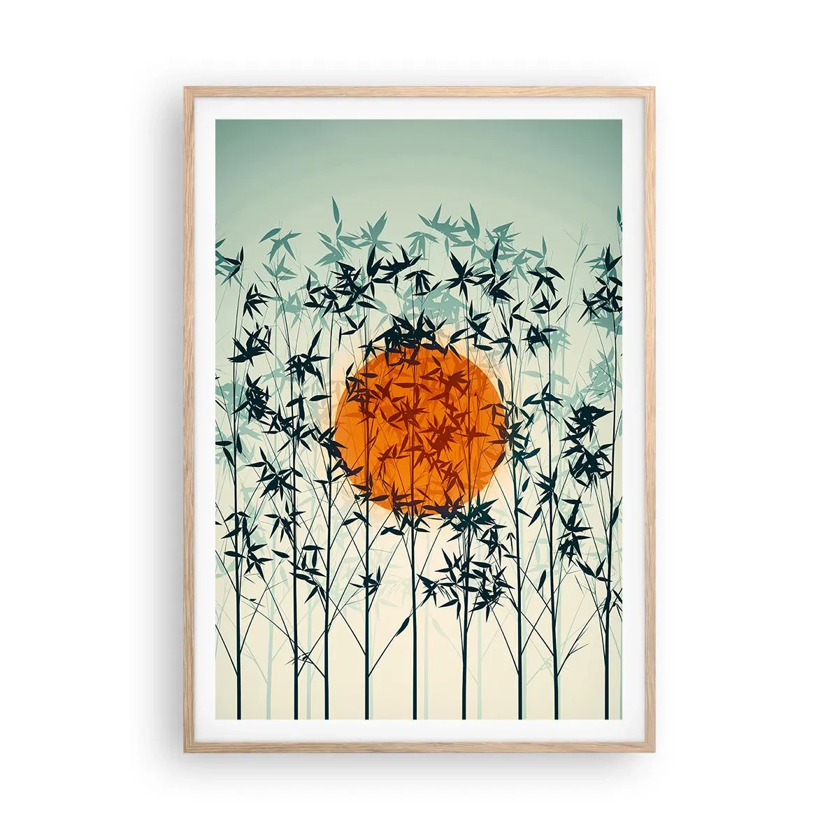 Poster în ramă de stejar deschis - Soarele japonez - 70x100 cm