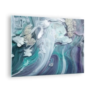 Tablou pe sticlă - O compoziție abstractă în nuanțe de albastru, violet și alb. - 70x50cm - Râuri de albastru - Decorațiune modernă pentru perete pentru living și dormitor ARTTOR