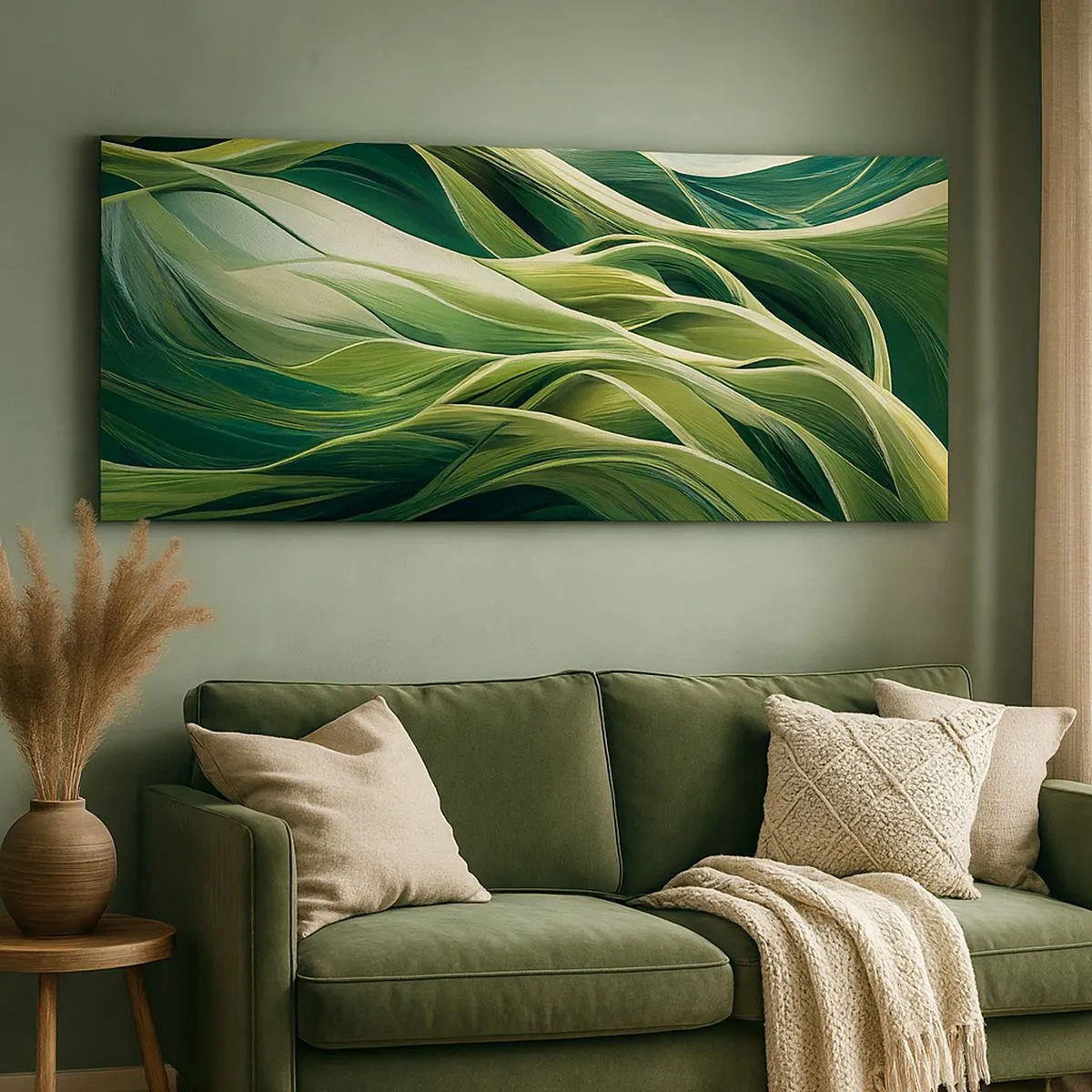 Tablou pe pânză - Un joc abstract de verde - 100x40 cm