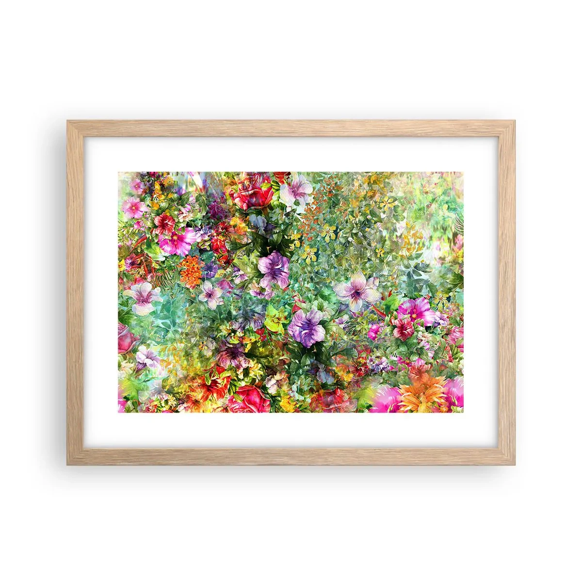 Poster în ramă de stejar deschis - Să ne pierdem în flori - 40x30 cm