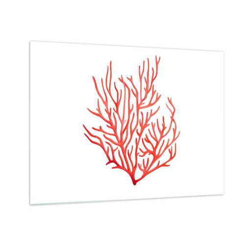 Tablou pe sticlă - Coral roșu cu o structură filigrană pe un fundal alb - 70x50cm - Coral filigranat - Decorațiune modernă pentru perete pentru living și dormitor ARTTOR