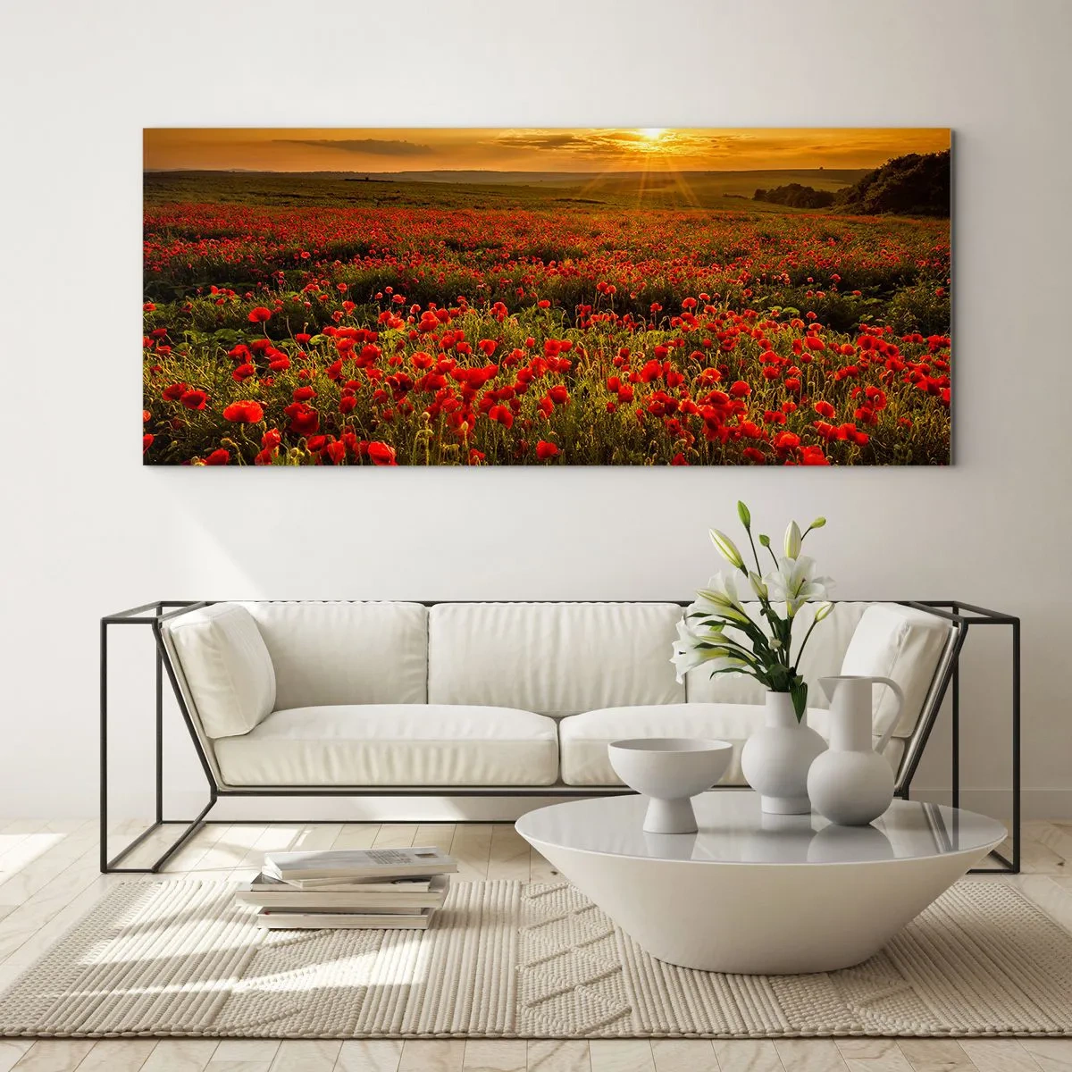 Tablou pe sticlă - Printre valuri de pajiști care zumzăie, printre potop de flori - 100x40 cm