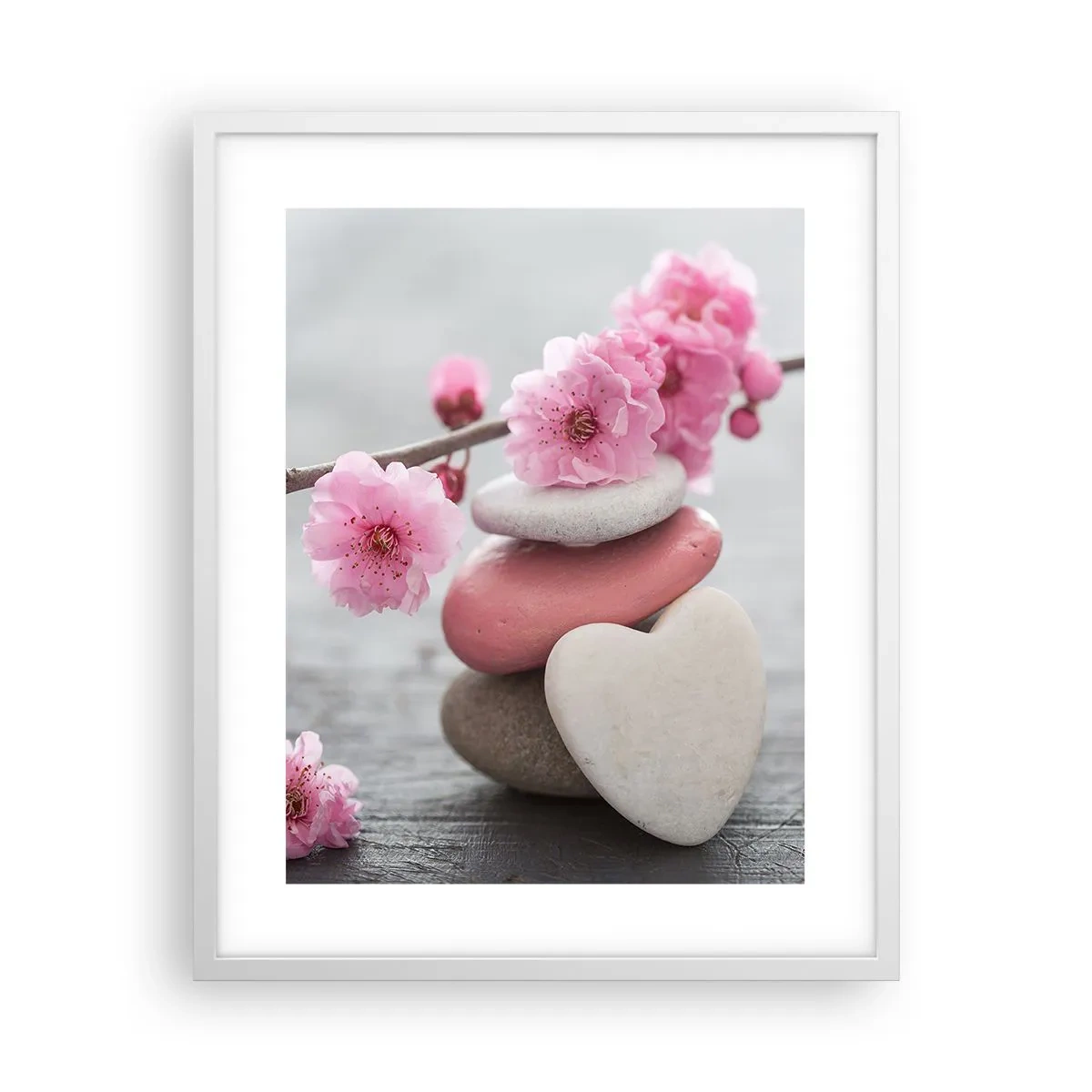 Poster în ramă albă - Fericirea florilor de cireș - 40x50 cm