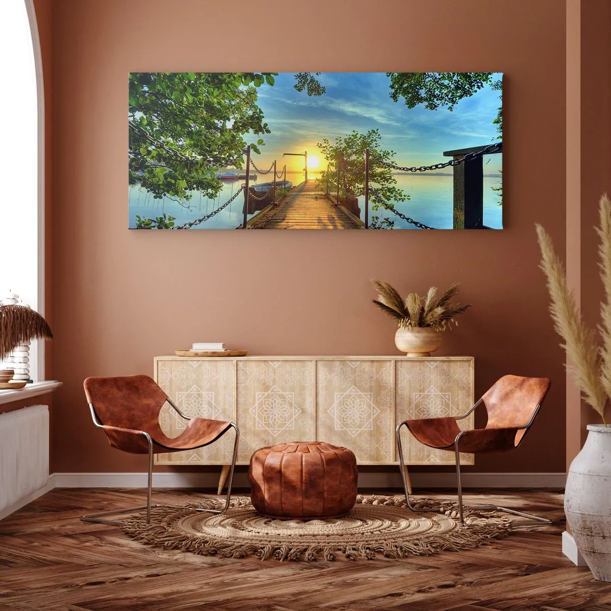 Tablou pe pânză - Apusul la malul apei - 100x40 cm