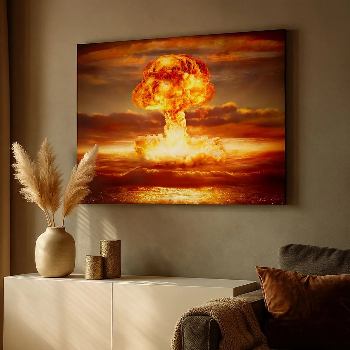 Tablou pe pânză Canvas - Explozie de nor ciupercă pe fundalul unui apus de soare - 70x50cm - Și sfârșitul va veni - Decorațiune modernă pentru perete pentru living și dormitor ARTTOR