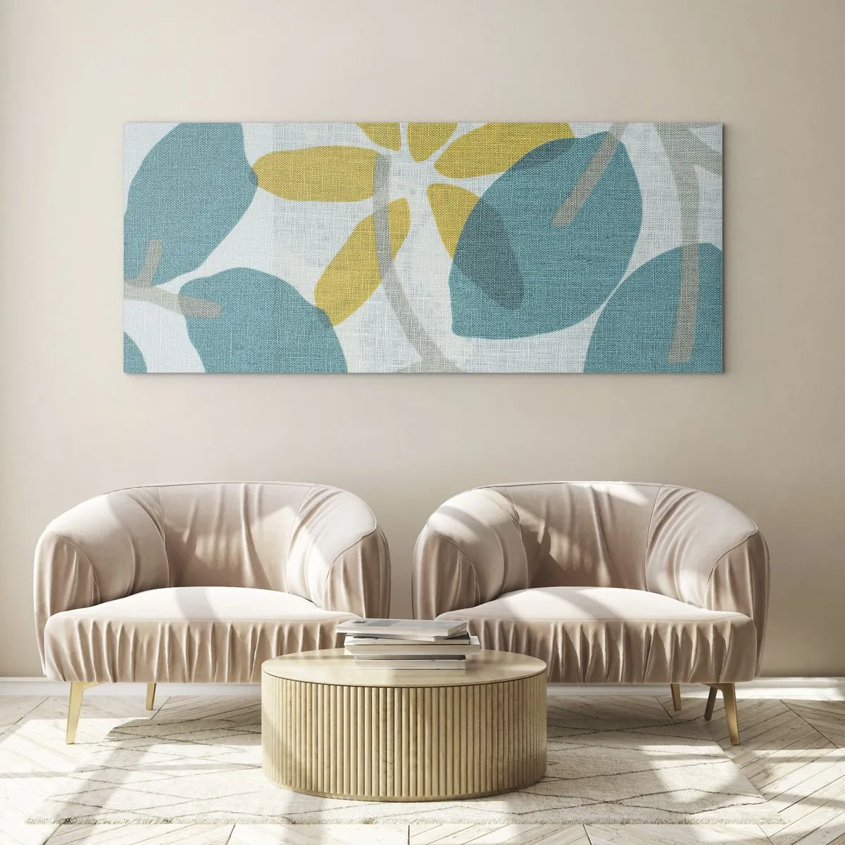 Tablou pe sticlă - Printre frunzele de azur - 100x40 cm