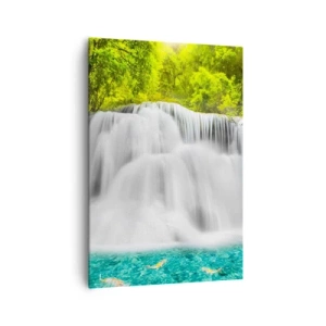 Tablou pe pânză - O cascadă spumoasă de la verde la azur - 70x100 cm