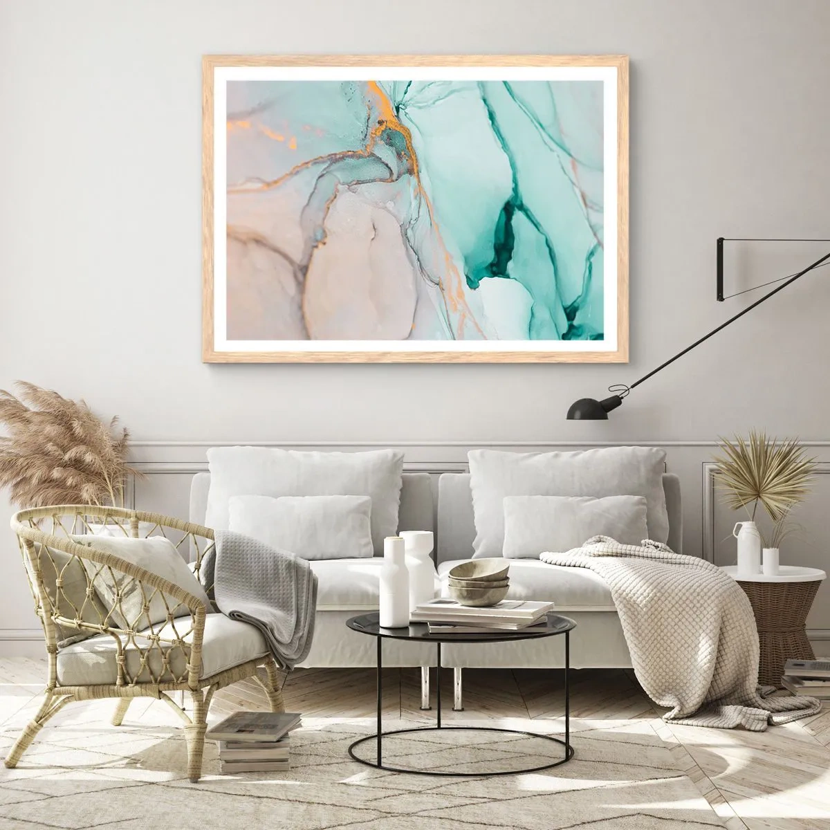 Poster în ramă de stejar deschis - Dansul formelor și al culorilor - 70x50 cm