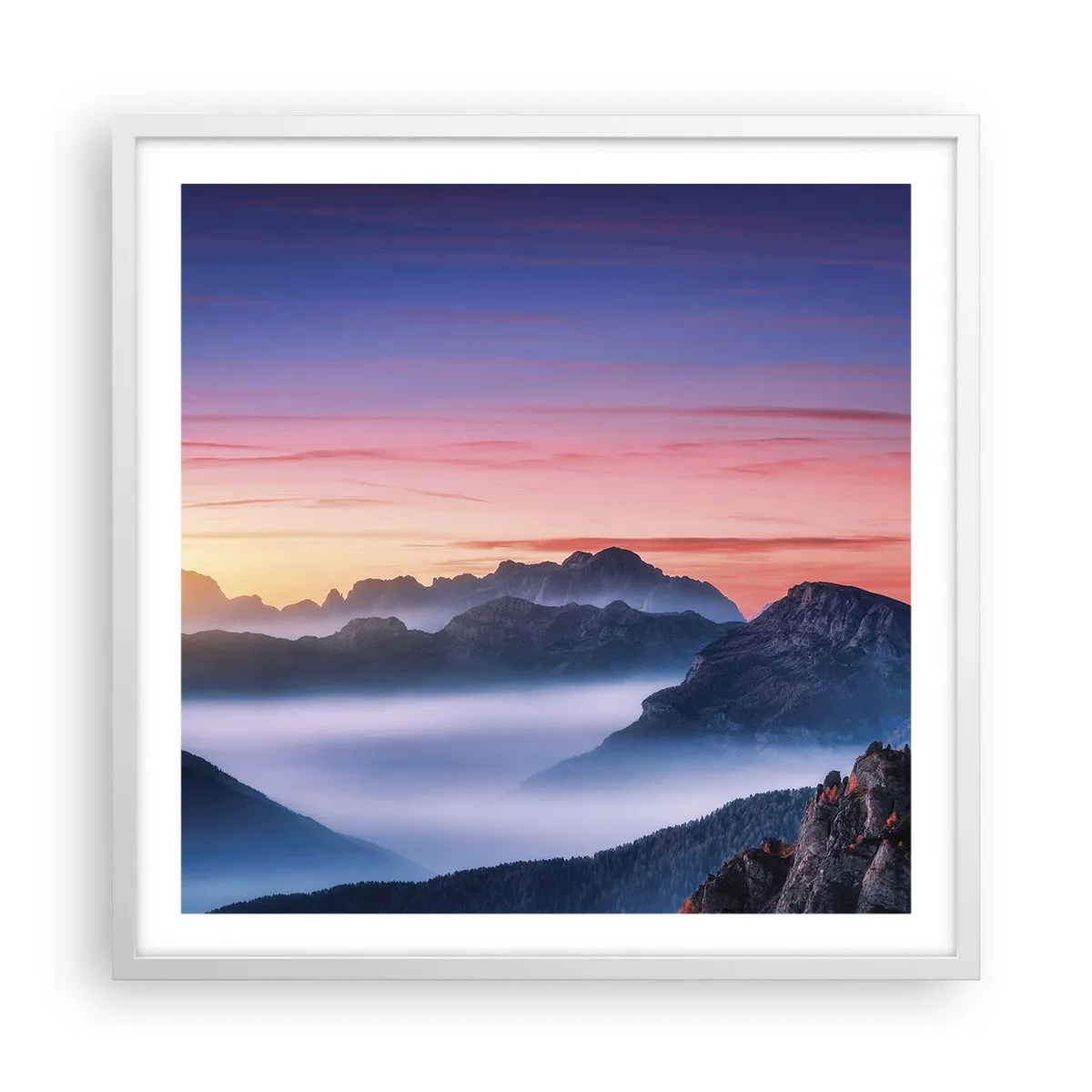 Poster în ramă albă - Peste văi - 60x60 cm