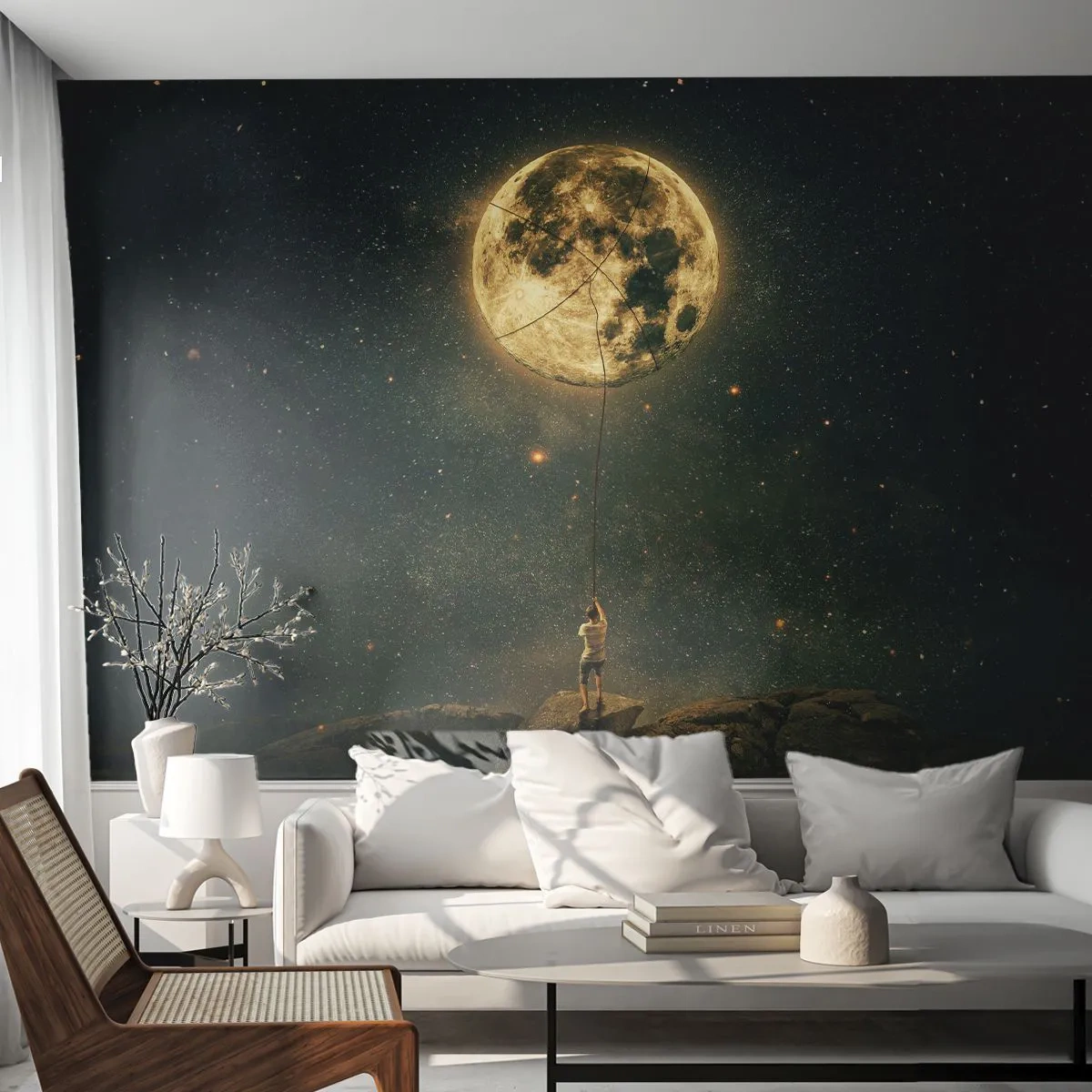 Tapet Premium Sand - Cel care a furat Luna - Luna, Stele, Imaginație - 100x70 cm