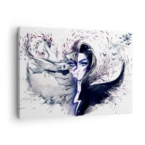 Tablou pe pânză Canvas - Față abstractă cu elemente contrastante și motiv de aripă - 70x50cm - Demonică și frumoasă - Decorațiune modernă pentru perete pentru living și dormitor ARTTOR