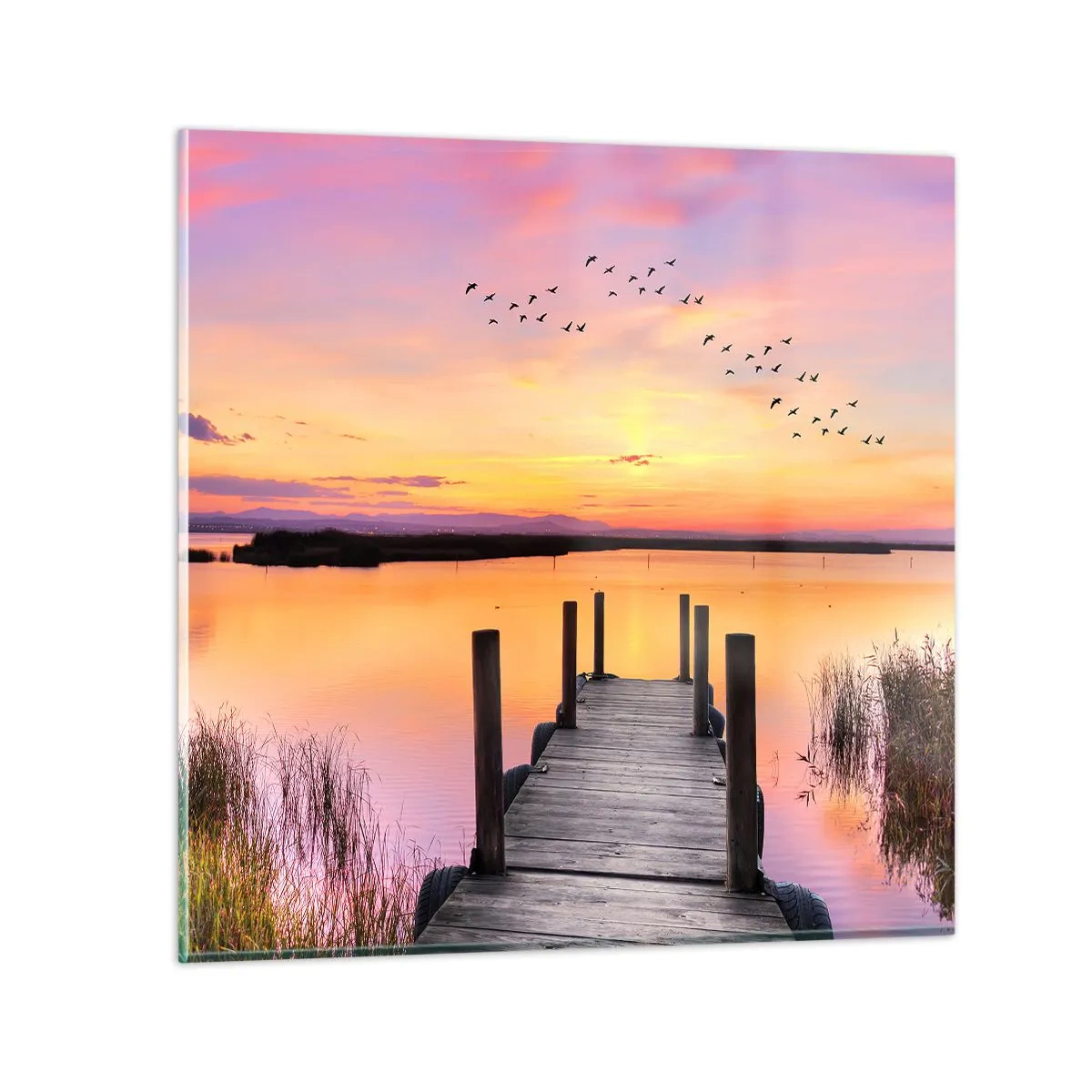 Tablou pe sticlă - Zori liniștiți în mov - 30x30 cm