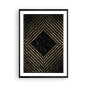 Poster în ramă neagră - Linii geometrice aurii pe fundal negru - 50x70cm - Geometrie în stil glamour - Decorațiune modernă pentru perete pentru living și dormitor ARTTOR