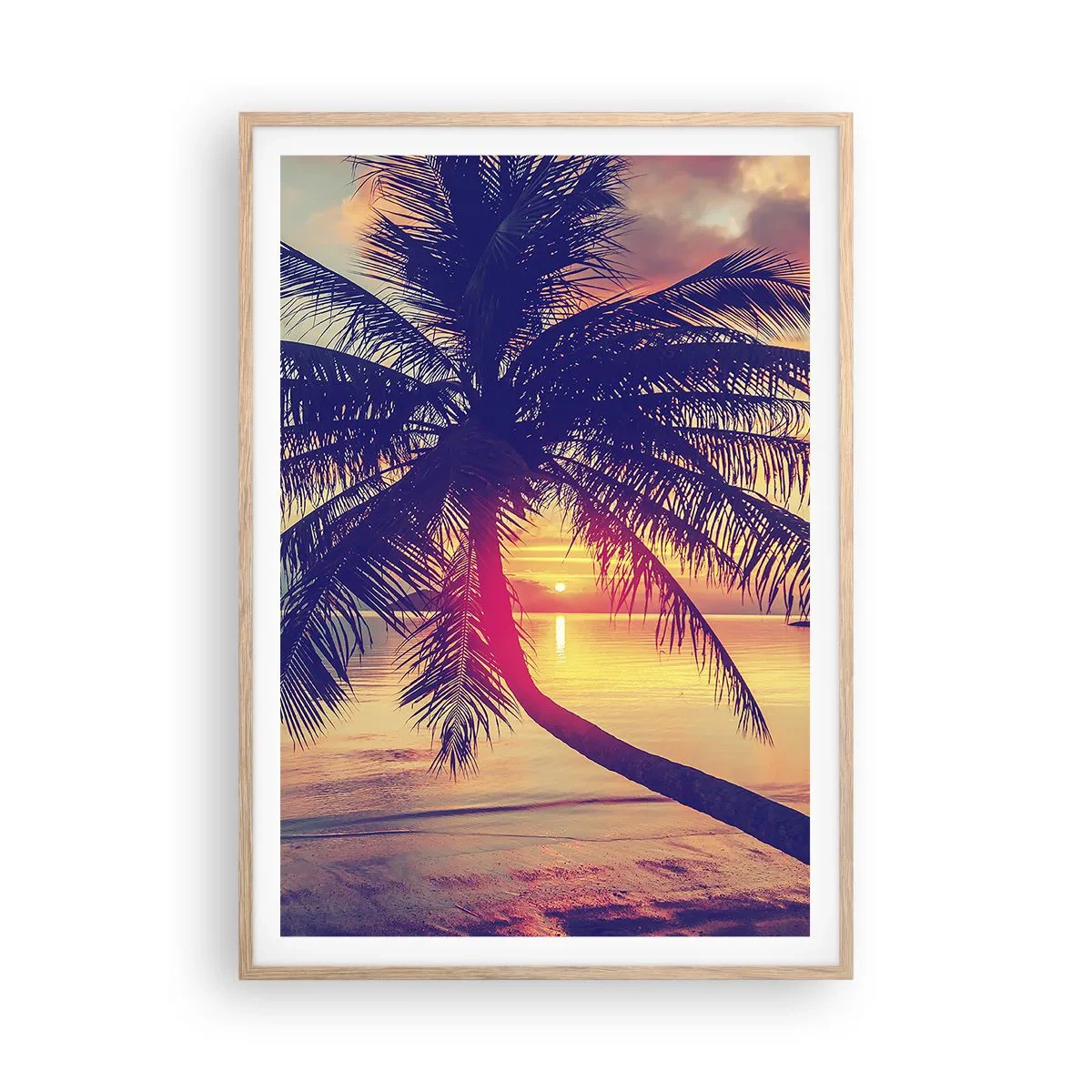 Poster în ramă de stejar deschis - O seară sub palmieri - 70x100 cm