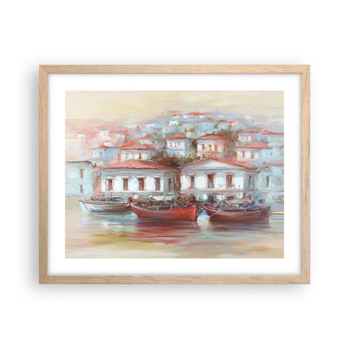 Poster în ramă de stejar deschis - Orășel fericit - 50x40 cm
