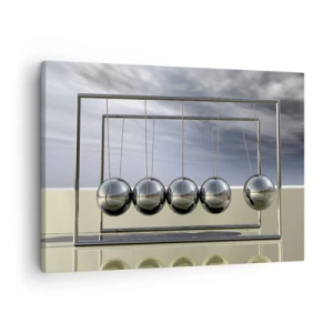 Tablou pe pânză Canvas - Sferele lui Newton într-un cadru minimalist cu reflexii de lumină - 70x50cm - Energia lumii - Decorațiune modernă pentru perete pentru living și dormitor ARTTOR