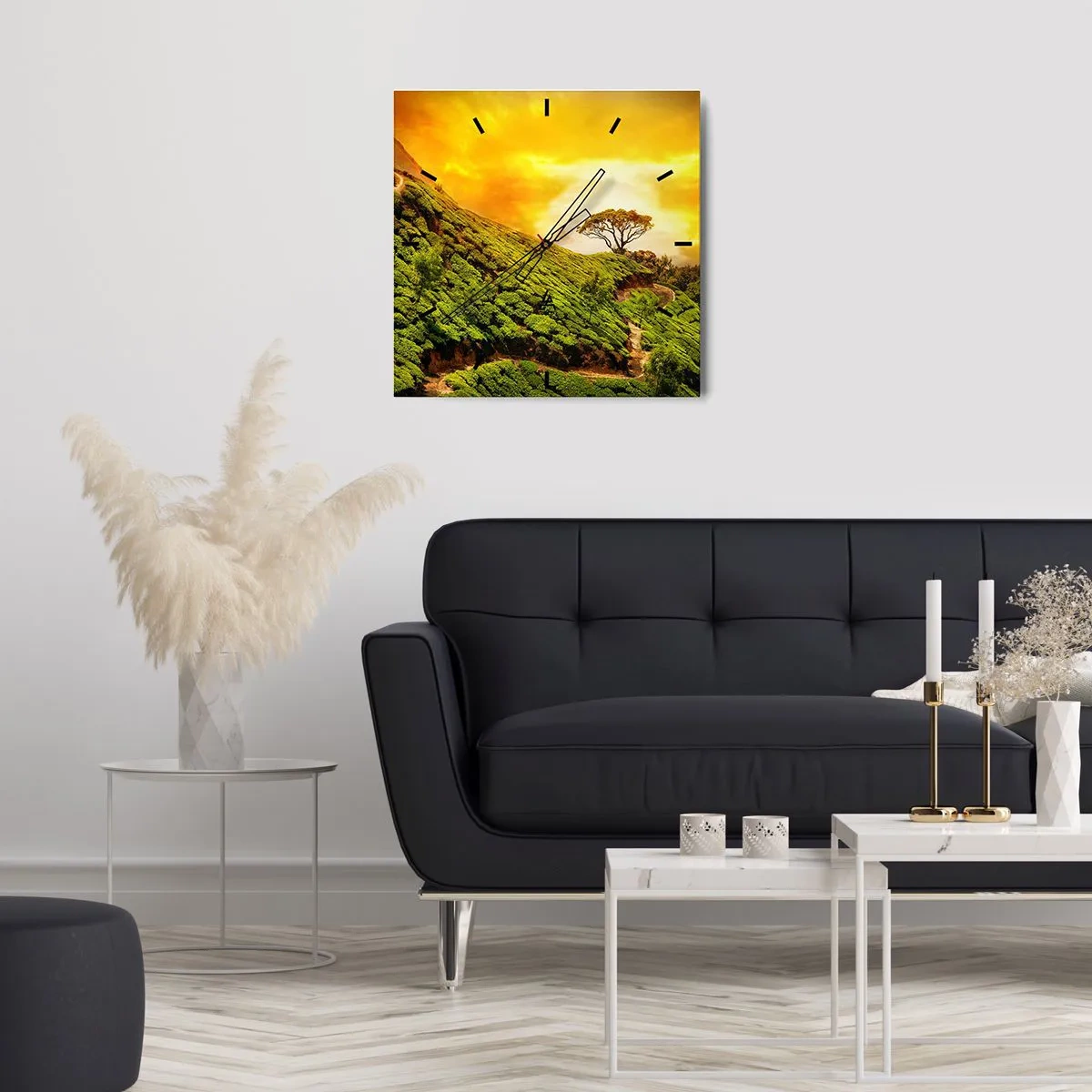 Ceas de perete - Ceas pe sticlă - O cărare sinuoasă, o pantă verde - 30x30 cm