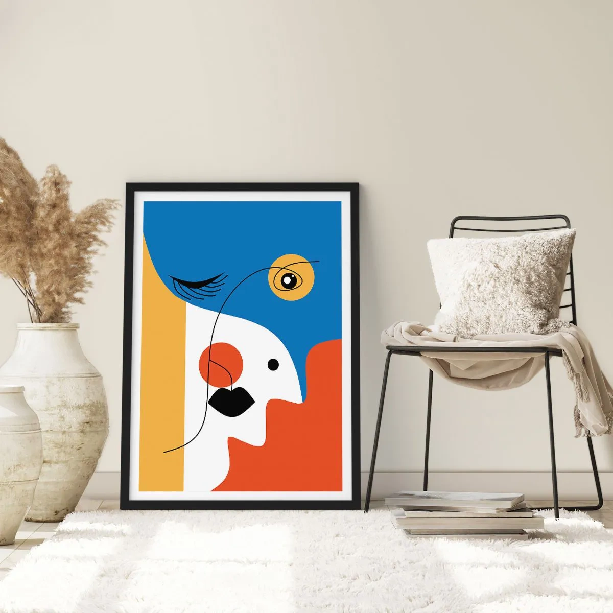 Poster în ramă neagră - Un portret cubist în culori puternice - 50x70cm - Portret deconstruit - Decorațiune modernă pentru perete pentru living și dormitor ARTTOR