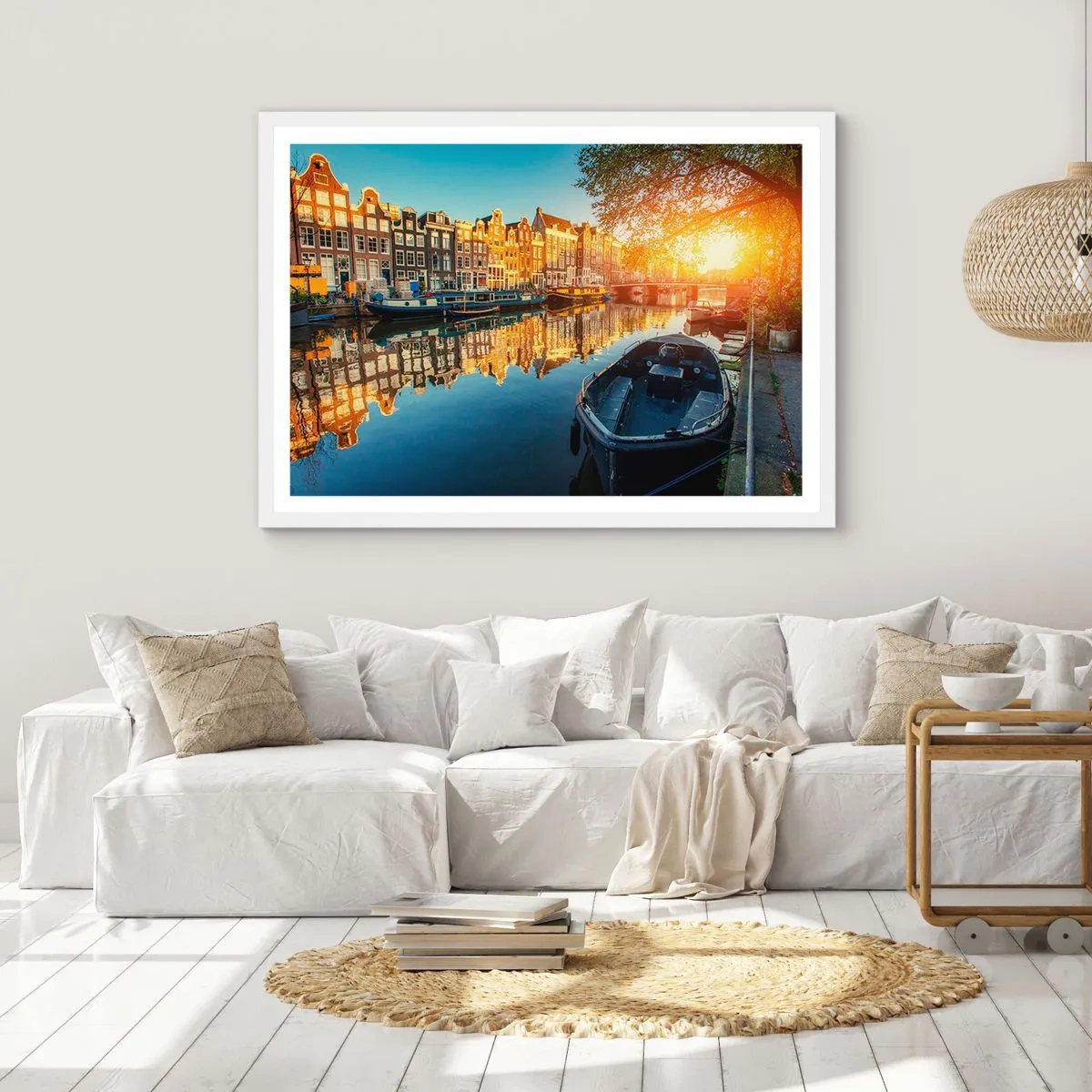 Poster în ramă albă - Dimineața în Amsterdam - 100x70 cm