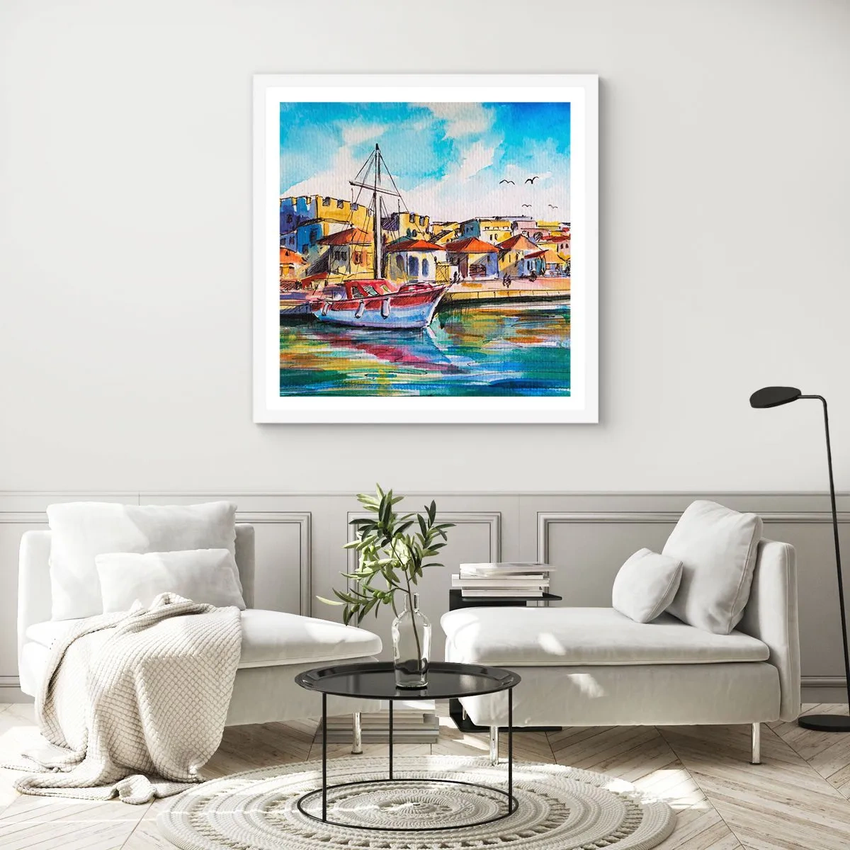 Poster în ramă albă - Curcubeu după-amiază - 40x40 cm