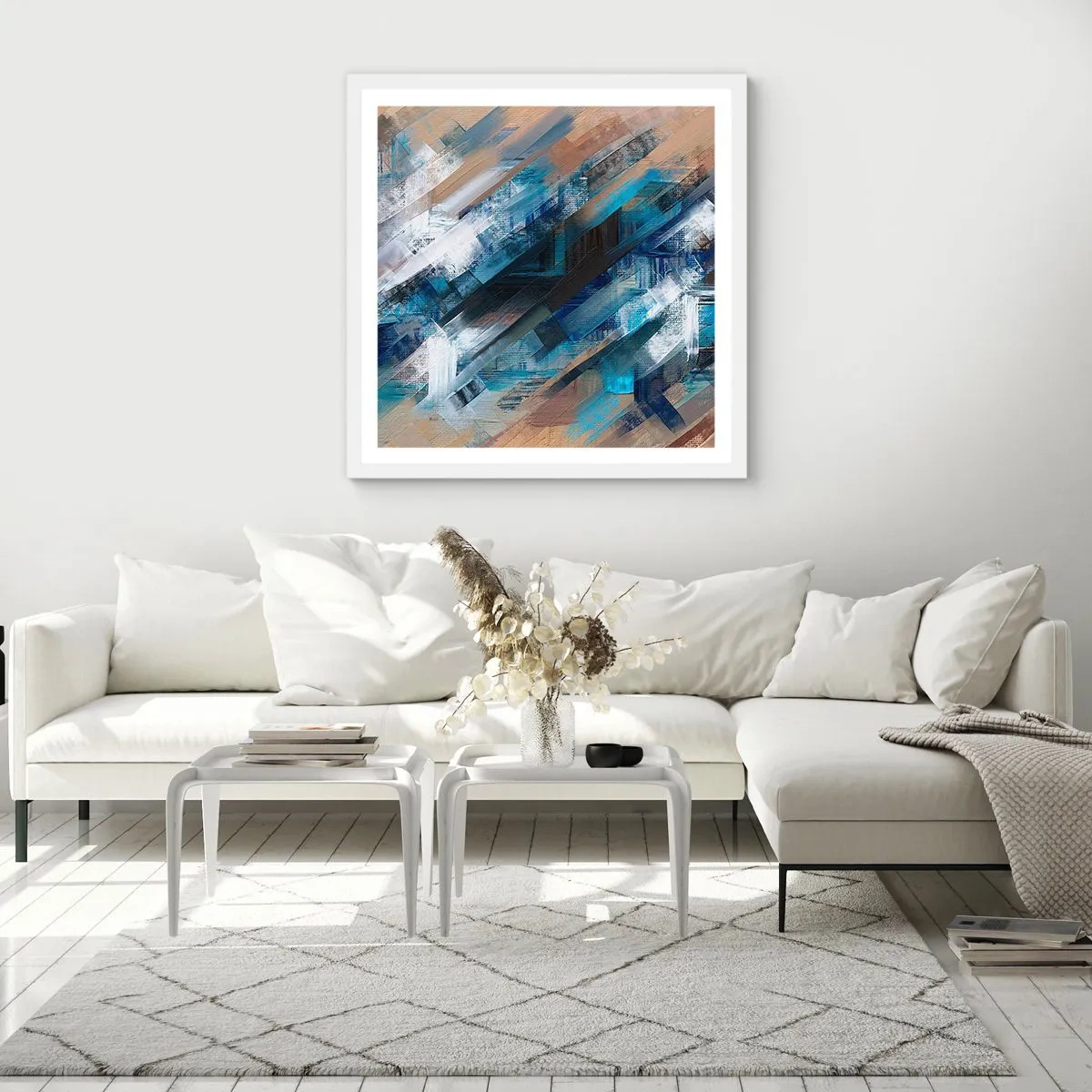 Poster în ramă albă - Pe o pantă albastră - 60x60 cm