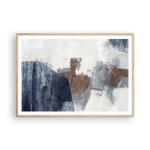 Poster în ramă de stejar deschis - Forme albastre-maronii - 100x70 cm