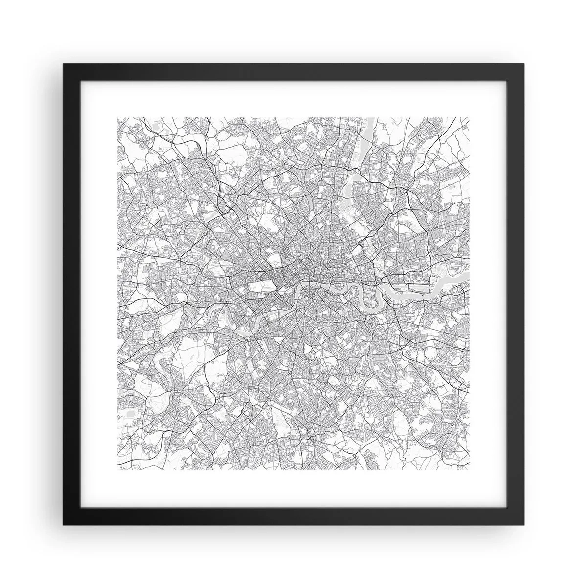 Poster în ramă neagră - Harta labirintului din Londra - 40x40 cm